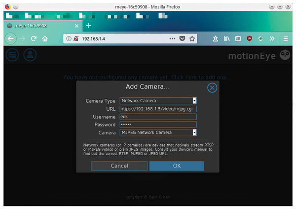 motioneyeos network camera