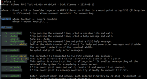 Figure 1: Use the -h option for help with the wfuse command.