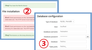 Figure 1: The web-based part of the FreshRSS installation consists of four simple steps, but only the last three shown here require custom inputs.