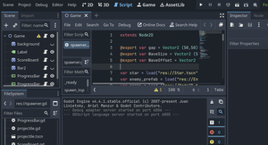 Figure 2: Godot has a highly integrated editor environment with its own text editor.